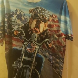 BULLDOG RIDING MOTORCYCLE T SHIRT